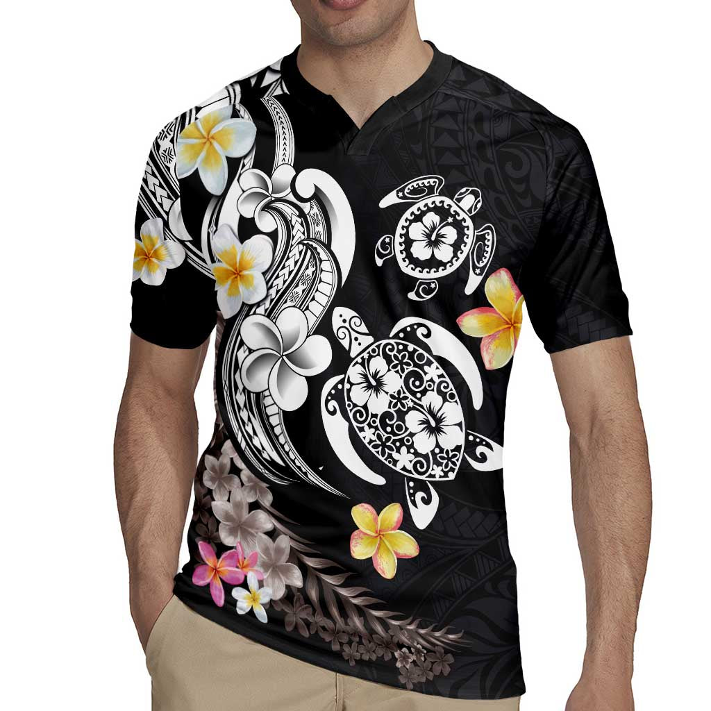 Hawaiian Tropical Plumeria Turtles Rugby Jersey Polynesian Art Tattoo