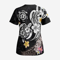Hawaiian Tropical Plumeria Turtles Scrub Top Polynesian Art Tattoo - Polynesian Pride