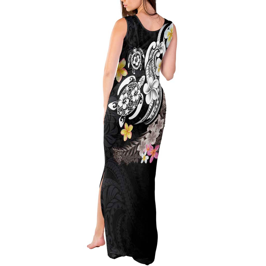 Hawaiian Tropical Plumeria Turtles Tank Maxi Dress Polynesian Art Tattoo