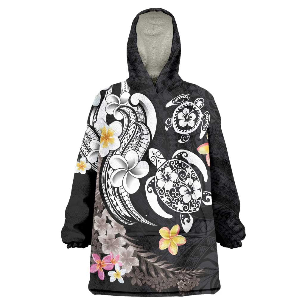 Hawaiian Tropical Plumeria Turtles Wearable Blanket Hoodie Polynesian Art Tattoo