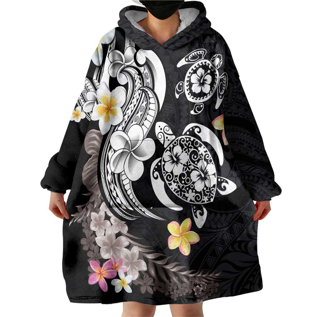 Hawaiian Tropical Plumeria Turtles Wearable Blanket Hoodie Polynesian Art Tattoo