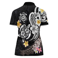 Hawaiian Tropical Plumeria Turtles Women Polo Shirt Polynesian Art Tattoo