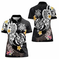 Hawaiian Tropical Plumeria Turtles Women Polo Shirt Polynesian Art Tattoo