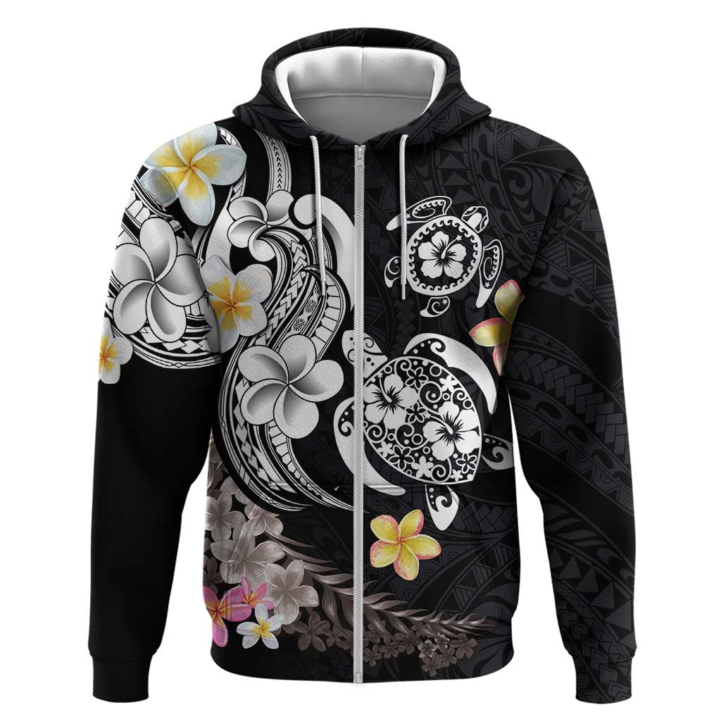 Hawaiian Tropical Plumeria Turtles Zip Hoodie Polynesian Art Tattoo