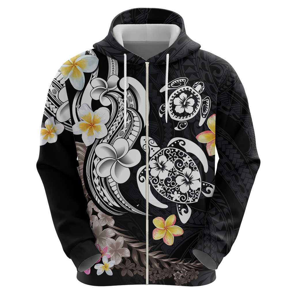 Hawaiian Tropical Plumeria Turtles Zip Hoodie Polynesian Art Tattoo