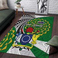 Cook Islands Independence Day Area Rug National Flag and Emblem with Tatau Tattoo