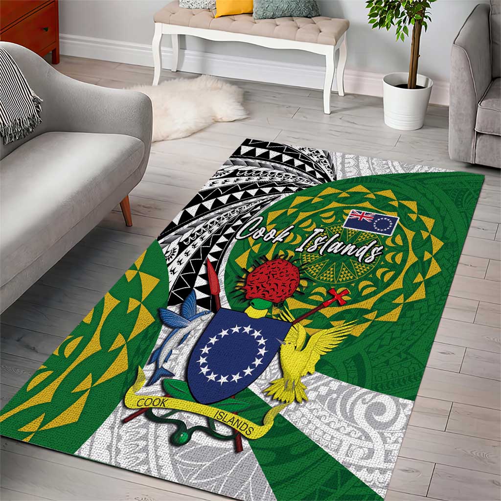 Cook Islands Independence Day Area Rug National Flag and Emblem with Tatau Tattoo