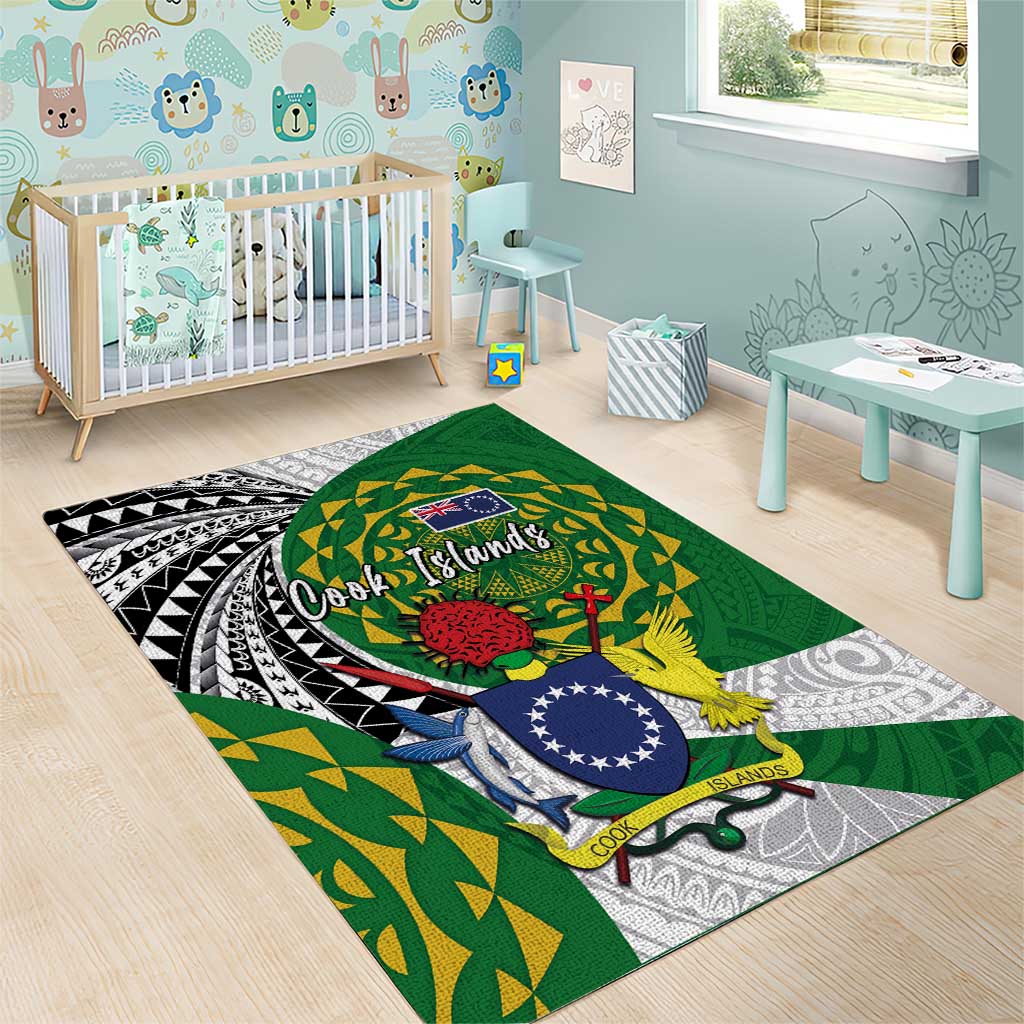 Cook Islands Independence Day Area Rug National Flag and Emblem with Tatau Tattoo