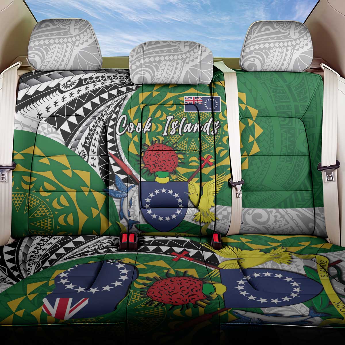 Cook Islands Independence Day Back Car Seat Cover National Flag and Emblem with Tatau Tattoo