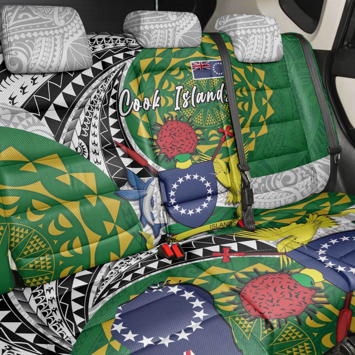 Cook Islands Independence Day Back Car Seat Cover National Flag and Emblem with Tatau Tattoo
