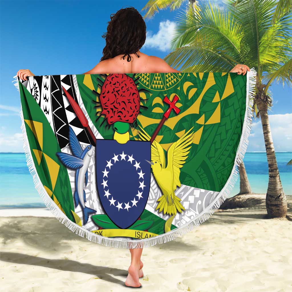 Cook Islands Independence Day Beach Blanket National Flag and Emblem with Tatau Tattoo