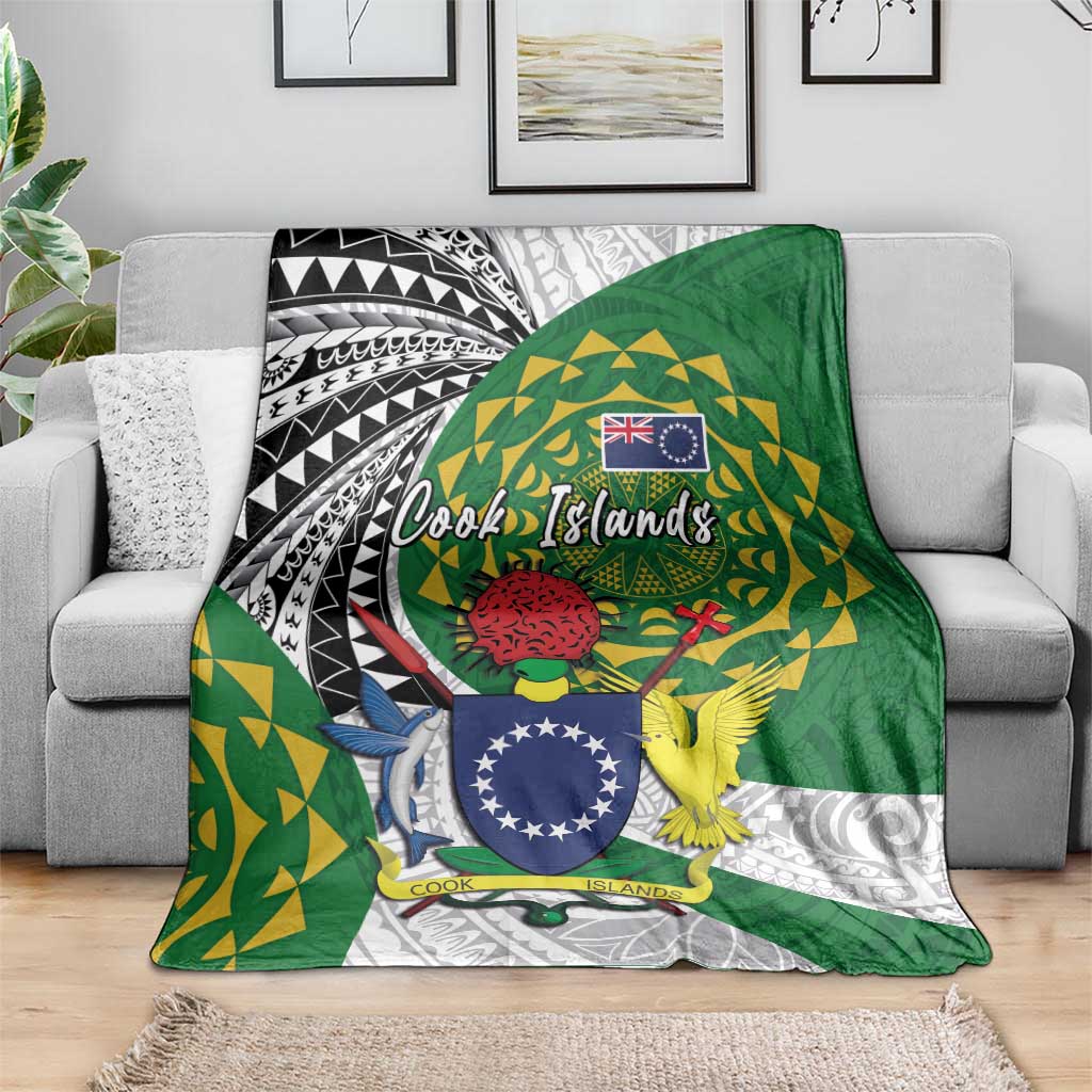Cook Islands Independence Day Blanket National Flag and Emblem with Tatau Tattoo