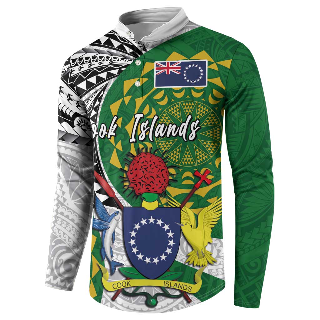 Cook Islands Independence Day Button Sweatshirt National Flag and Emblem with Tatau Tattoo