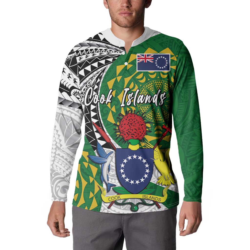 Cook Islands Independence Day Button Sweatshirt National Flag and Emblem with Tatau Tattoo