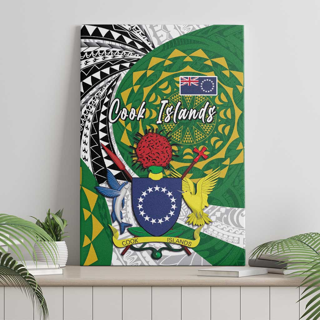 Cook Islands Independence Day Canvas Wall Art National Flag and Emblem with Tatau Tattoo