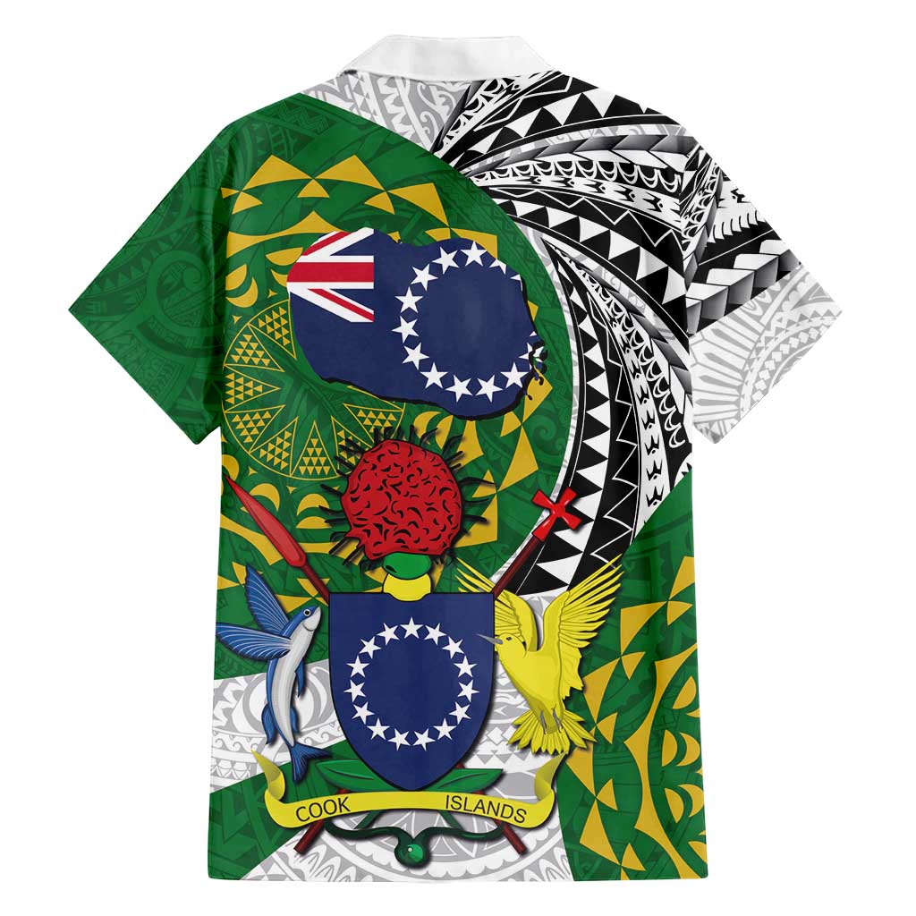 Cook Islands Independence Day Family Matching Long Sleeve Bodycon Dress and Hawaiian Shirt National Flag and Emblem with Tatau Tattoo