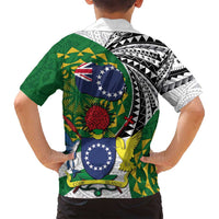 Cook Islands Independence Day Family Matching Off Shoulder Short Dress and Hawaiian Shirt National Flag and Emblem with Tatau Tattoo