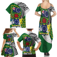 Cook Islands Independence Day Family Matching Summer Maxi Dress and Hawaiian Shirt National Flag and Emblem with Tatau Tattoo
