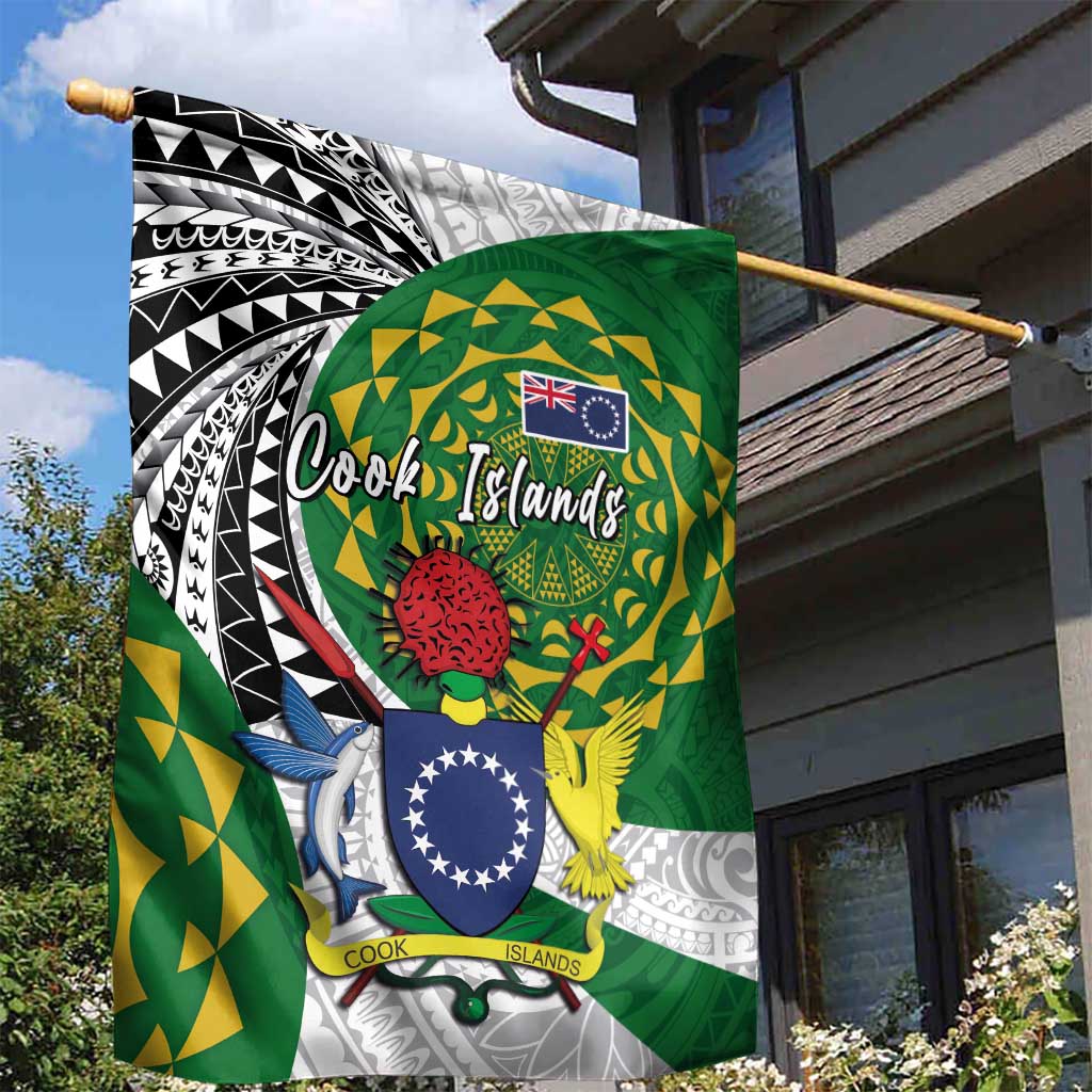 Cook Islands Independence Day Garden Flag National Flag and Emblem with Tatau Tattoo