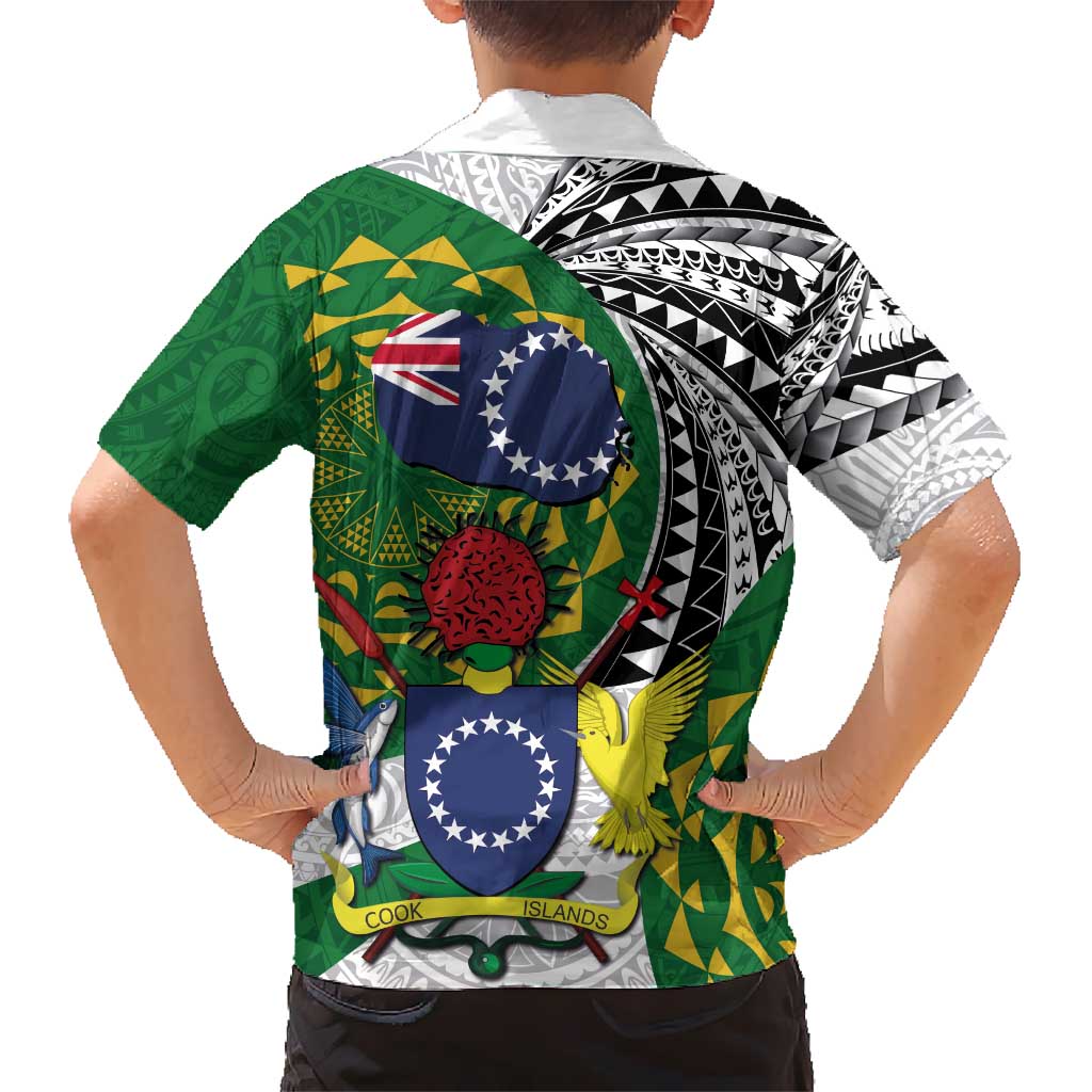 Cook Islands Independence Day Kid Hawaiian Shirt National Flag and Emblem with Tatau Tattoo
