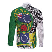 Cook Islands Independence Day Long Sleeve Button Shirt National Flag and Emblem with Tatau Tattoo