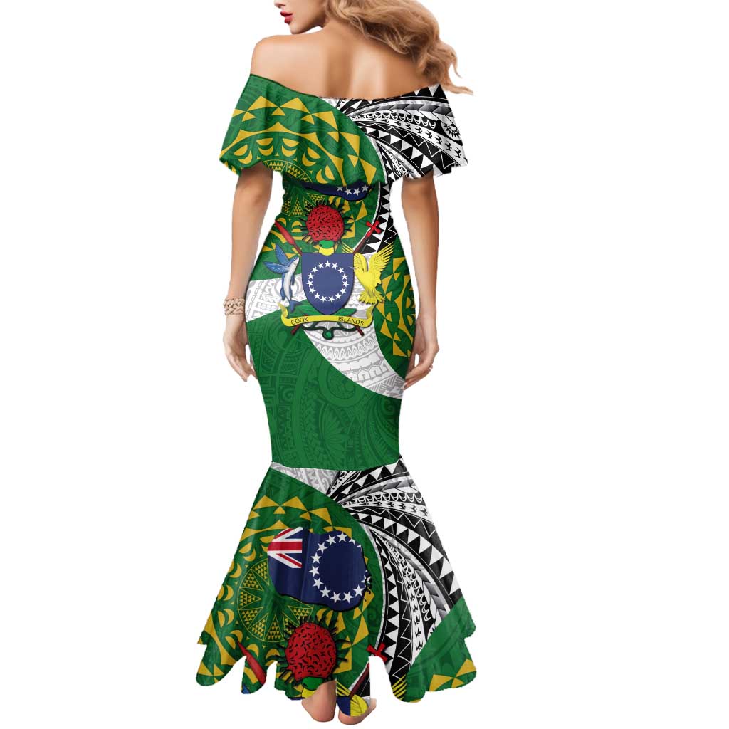 Cook Islands Independence Day Mermaid Dress National Flag and Emblem with Tatau Tattoo