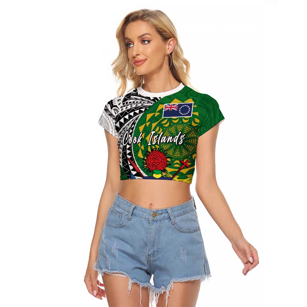 Cook Islands Independence Day Raglan Cropped T Shirt National Flag and Emblem with Tatau Tattoo