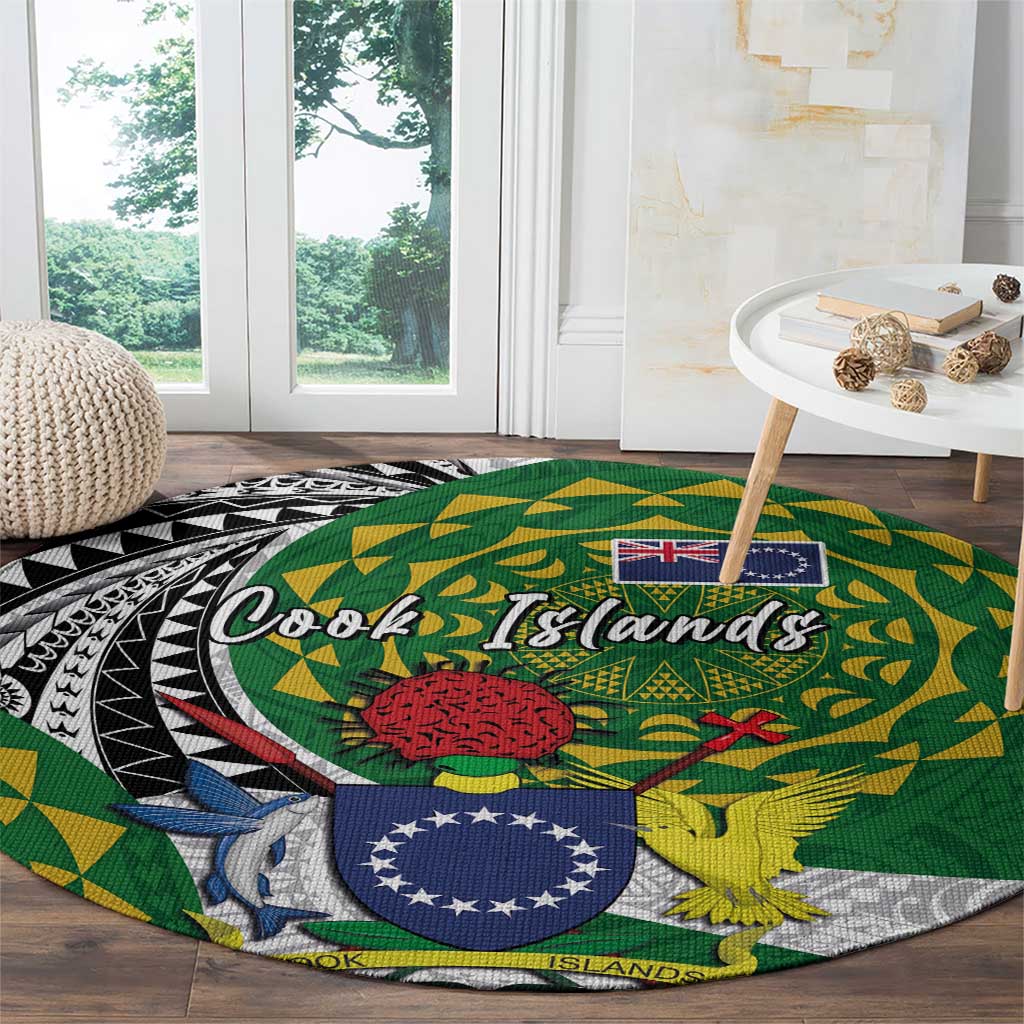 Cook Islands Independence Day Round Carpet National Flag and Emblem with Tatau Tattoo