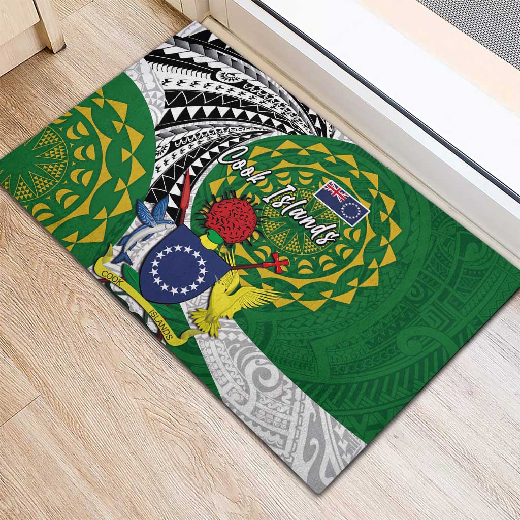Cook Islands Independence Day Rubber Doormat National Flag and Emblem with Tatau Tattoo