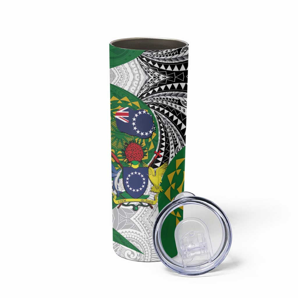 Cook Islands Independence Day Skinny Tumbler National Flag and Emblem with Tatau Tattoo