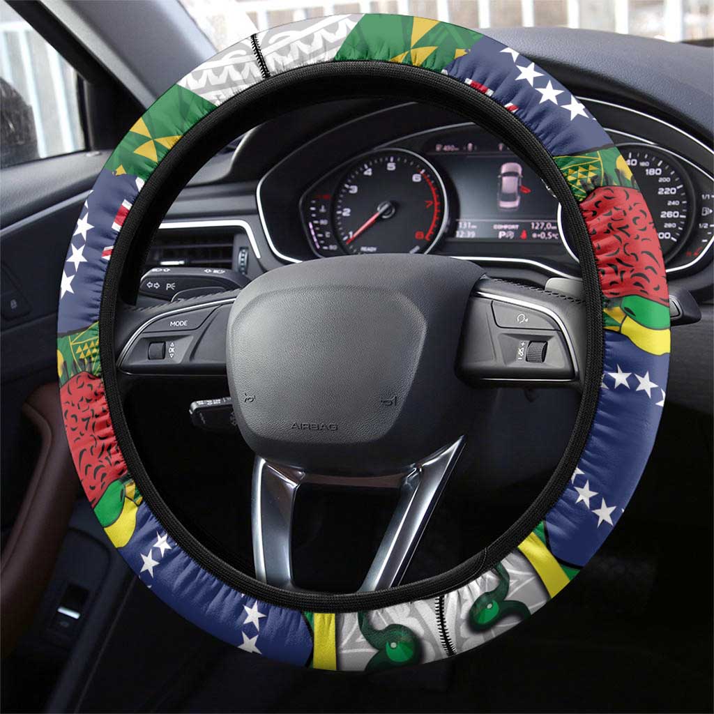 Cook Islands Independence Day Steering Wheel Cover National Flag and Emblem with Tatau Tattoo