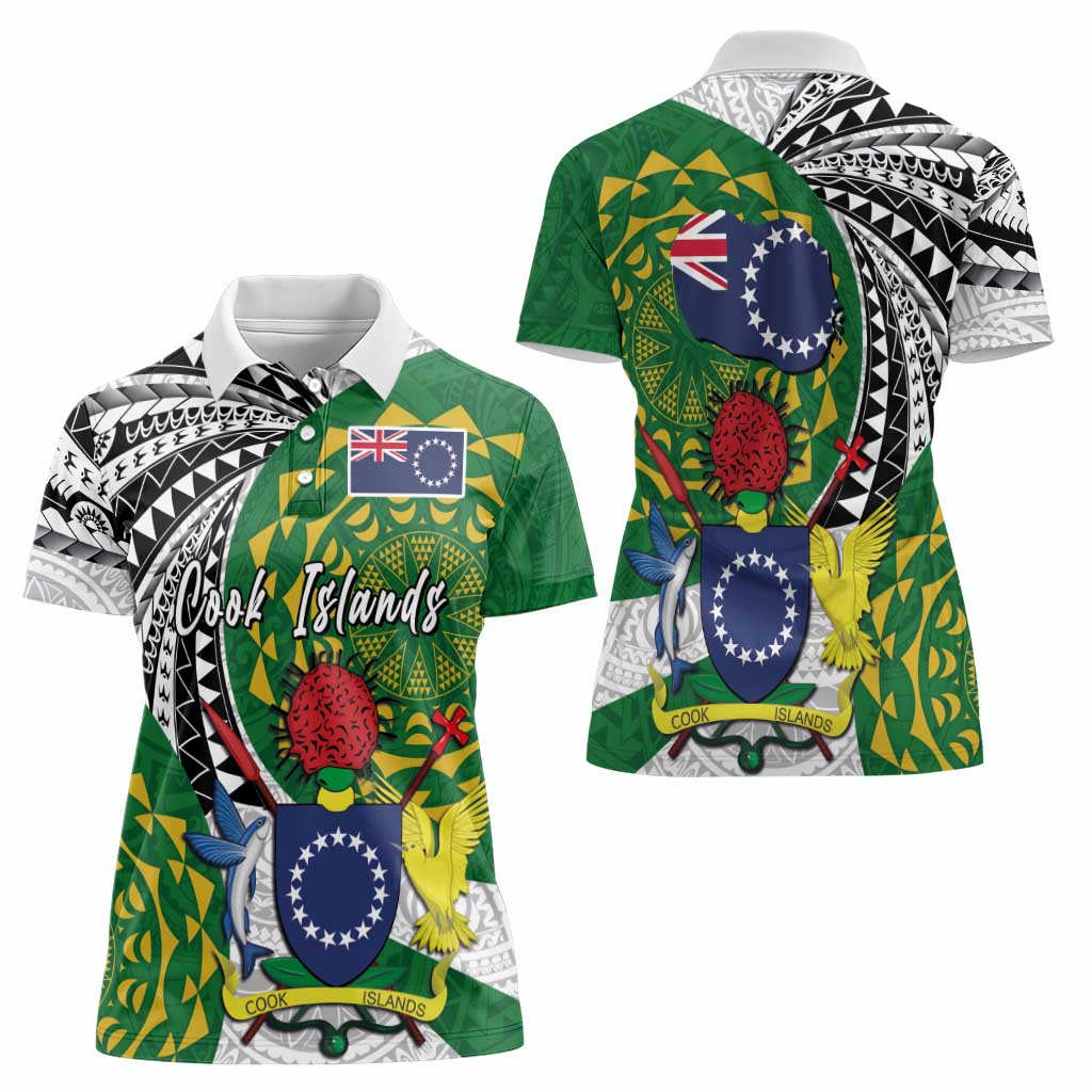 Cook Islands Independence Day Women Polo Shirt National Flag and Emblem with Tatau Tattoo