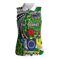 Cook Islands Independence Day Women Sleeveless Polo Shirt National Flag and Emblem with Tatau Tattoo