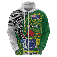 Cook Islands Independence Day Zip Hoodie National Flag and Emblem with Tatau Tattoo