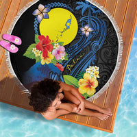 Palau Independence Day Beach Blanket Melanesian Tattoo with Hibiscus
