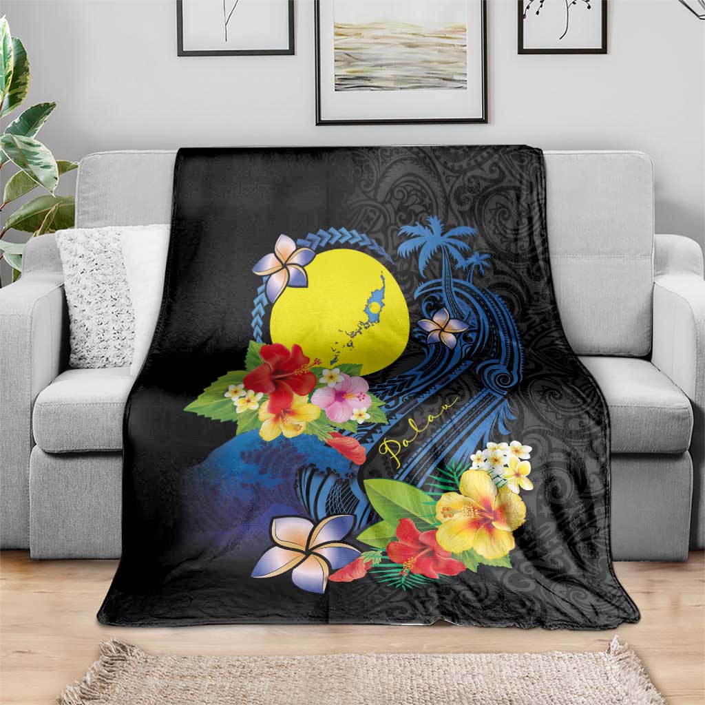 Palau Independence Day Blanket Melanesian Tattoo with Hibiscus