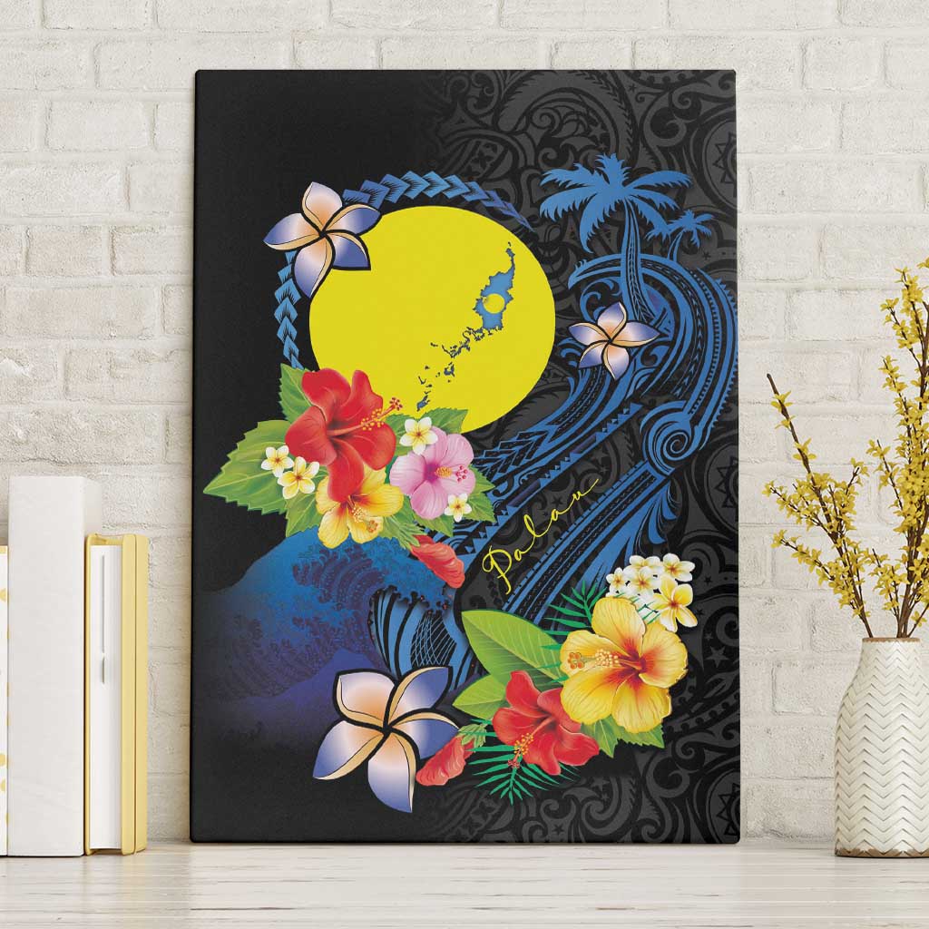Palau Independence Day Canvas Wall Art Melanesian Tattoo with Hibiscus