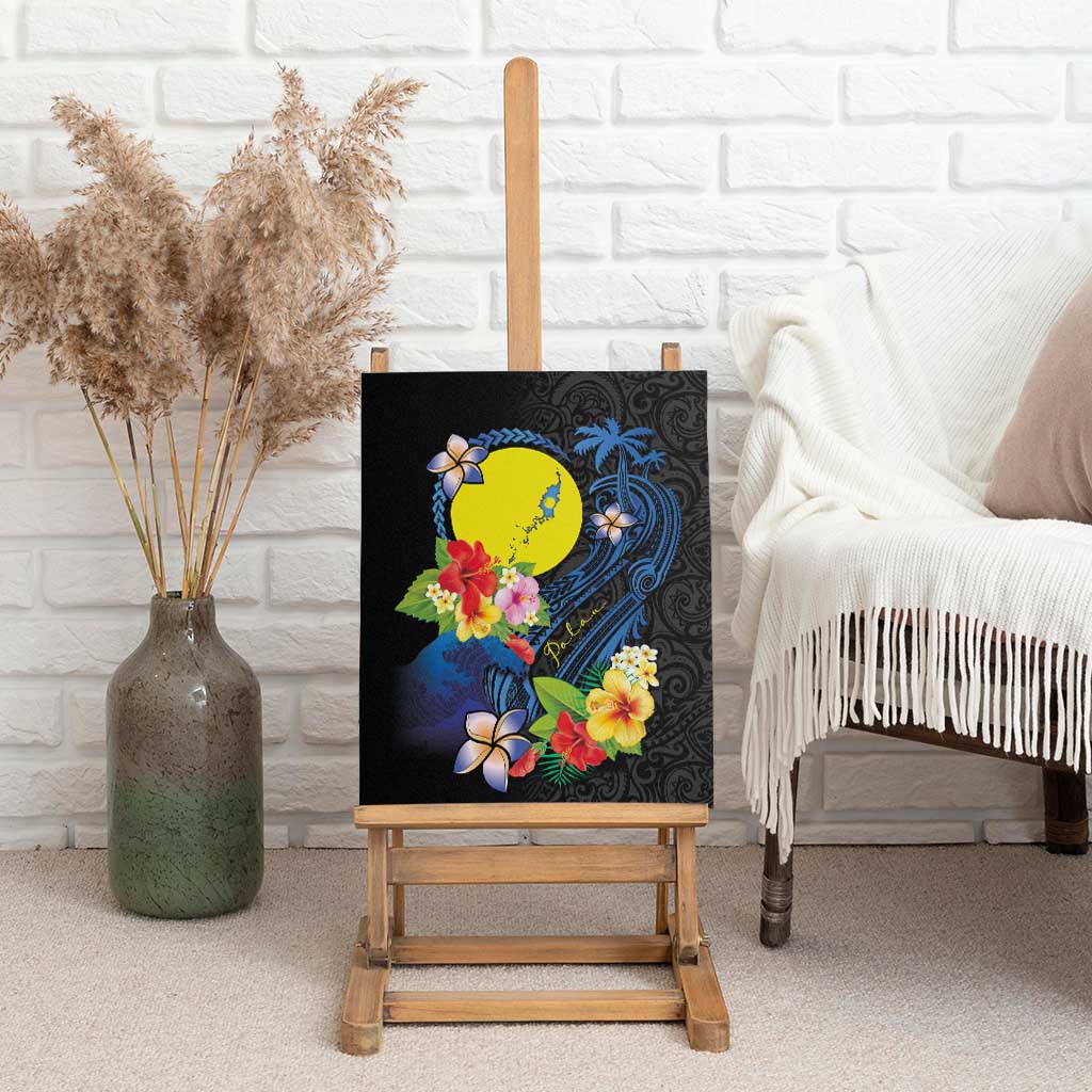 Palau Independence Day Canvas Wall Art Melanesian Tattoo with Hibiscus