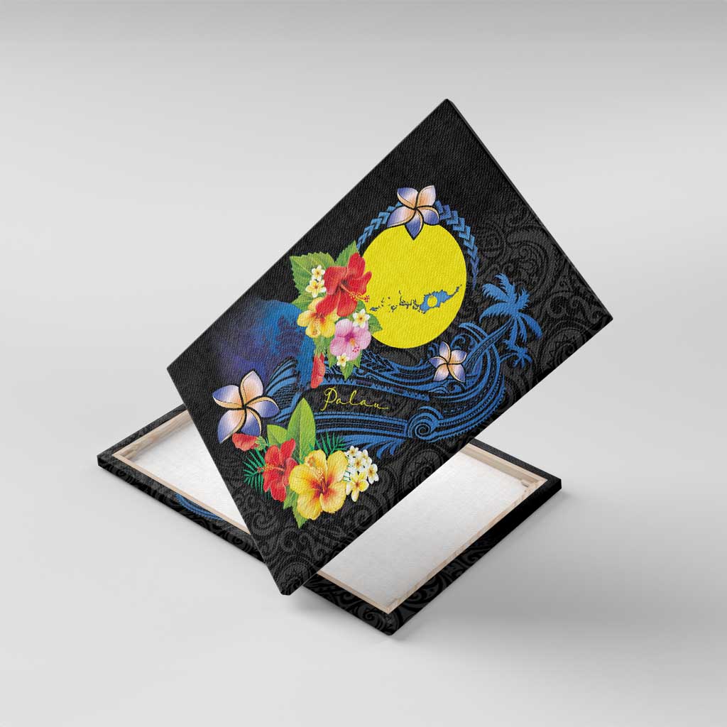 Palau Independence Day Canvas Wall Art Melanesian Tattoo with Hibiscus