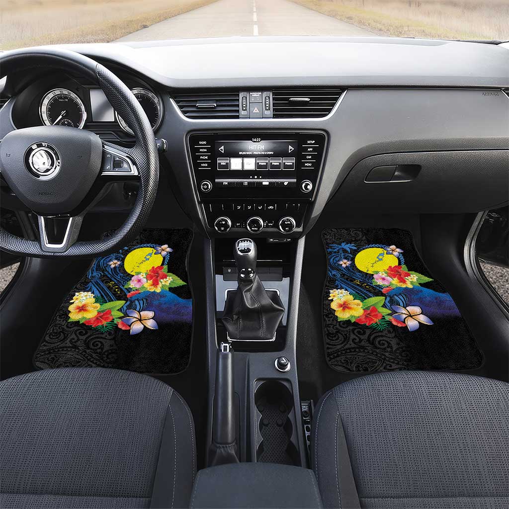 Palau Independence Day Car Mats Melanesian Tattoo with Hibiscus