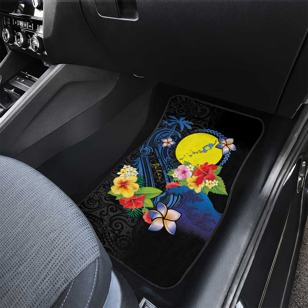 Palau Independence Day Car Mats Melanesian Tattoo with Hibiscus