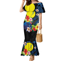 Palau Independence Day Family Matching Mermaid Dress and Hawaiian Shirt Melanesian Tattoo with Hibiscus
