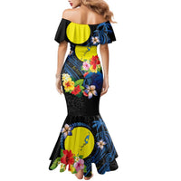 Palau Independence Day Family Matching Mermaid Dress and Hawaiian Shirt Melanesian Tattoo with Hibiscus