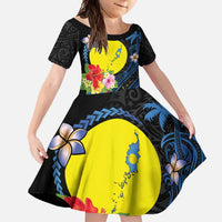 Palau Independence Day Family Matching Off Shoulder Maxi Dress and Hawaiian Shirt Melanesian Tattoo with Hibiscus