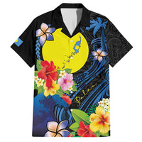 Palau Independence Day Hawaiian Shirt Melanesian Tattoo with Hibiscus