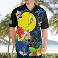 Palau Independence Day Hawaiian Shirt Melanesian Tattoo with Hibiscus