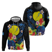 Palau Independence Day Hoodie Melanesian Tattoo with Hibiscus