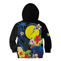 Palau Independence Day Kid Hoodie Melanesian Tattoo with Hibiscus
