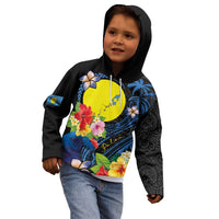 Palau Independence Day Kid Hoodie Melanesian Tattoo with Hibiscus