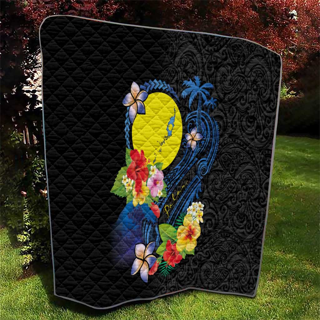 Palau Independence Day Quilt Melanesian Tattoo with Hibiscus